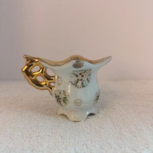 Vintage Japanese Porcelain Mini Creamer with Gold Handle